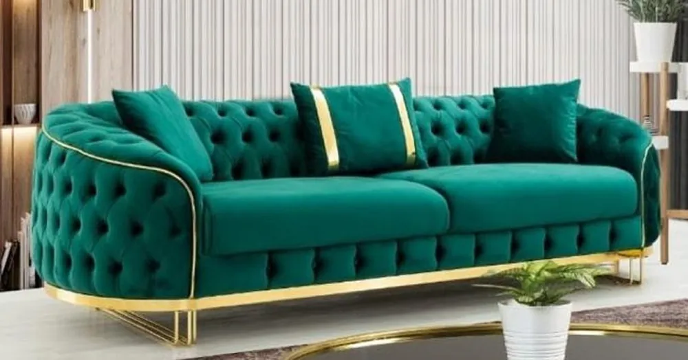 Casa Padrino divano Chesterfield di lusso verde / oro 240 x 95 x A. 72 cm - Divano da soggiorno moderno - Mobili da Soggiorno Chesterfield Meistverkauft