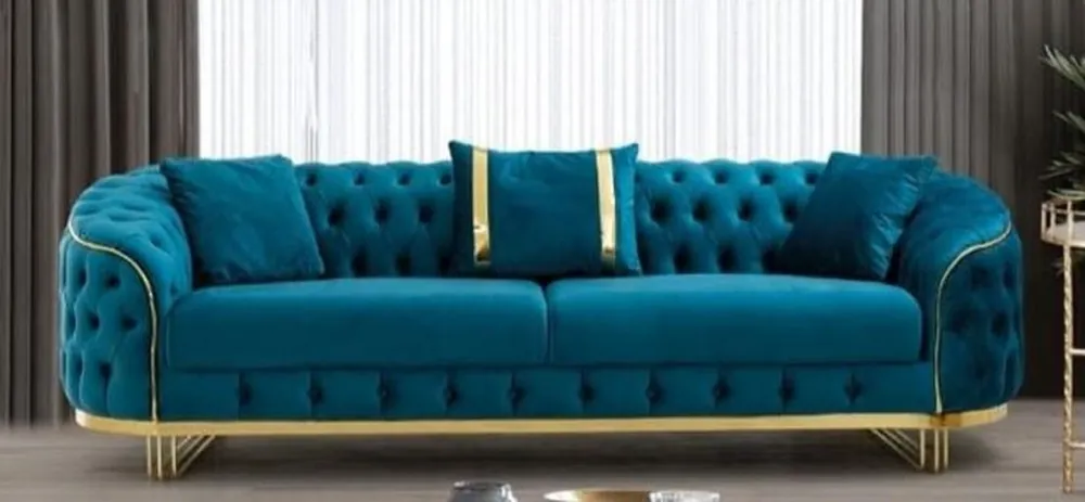 Casa Padrino divano Chesterfield di lusso turchese / oro 240 x 95 x A. 72 cm - Divano da soggiorno moderno - Mobili da Soggiorno Chesterfield Neu