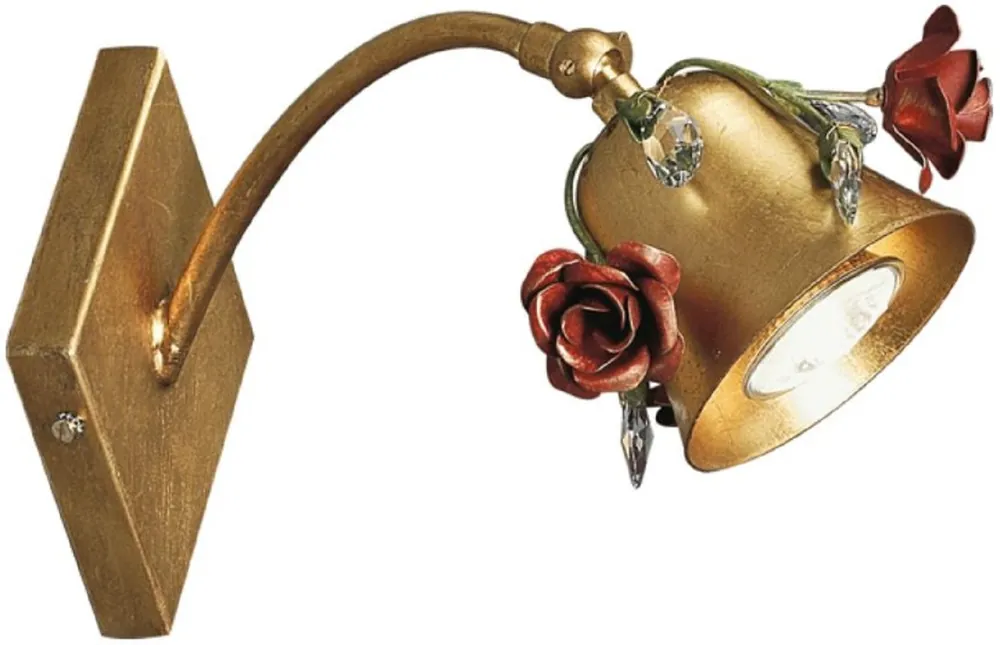 Highlight Casa Padrino lampada da parete a LED Art Nouveau di lusso rose con vetro cristallo Swarovski e paralume girevole oro / rosso 12 x 16 x A. 23 cm - Applique Barocco e Art Nouveau
