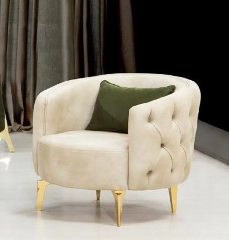 Casa Padrino poltrona Chesterfield di lusso crema / oro 90 x 95 x A. 75 cm - Poltrona da soggiorno moderna - Mobili da Soggiorno Chesterfield Bestseller