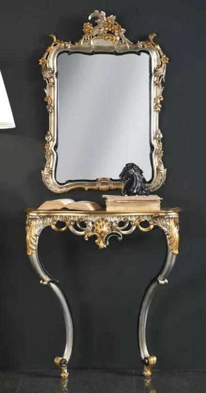 Markenprodukt Casa Padrino consolle a specchio barocco di lusso argento / oro - Magnifica consolle barocco con specchio a parete - Mobili Barocchi per Hotel e Castello - Qualità di Lusso - Fatto in Italia