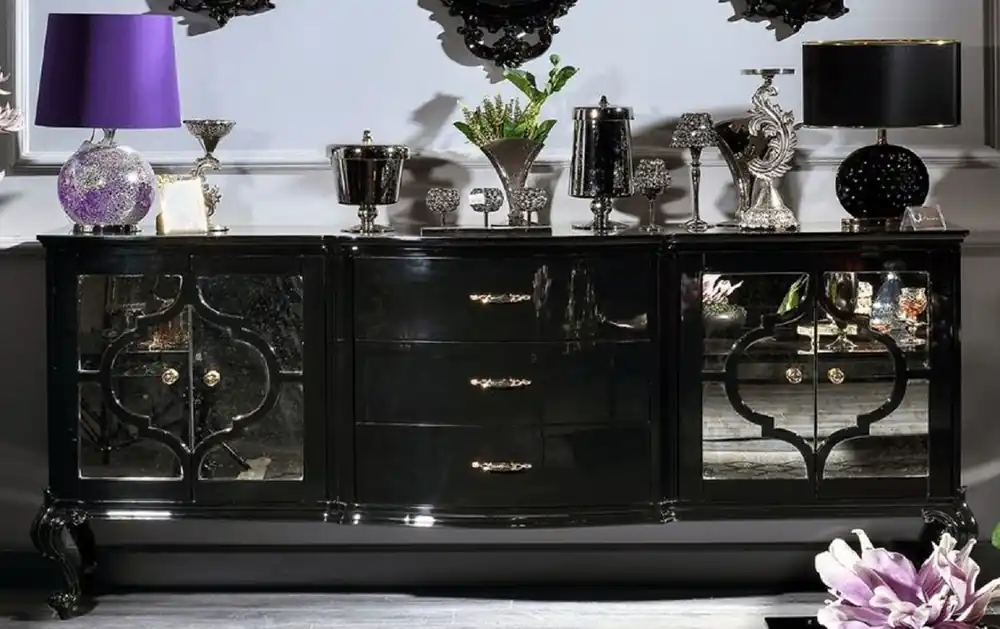 Casa Padrino credenza barocco di lusso nero / oro - Magnifico armadio in legno massello con 4 ante e 3 cassetti - Mobili Barocchi Direktkauf