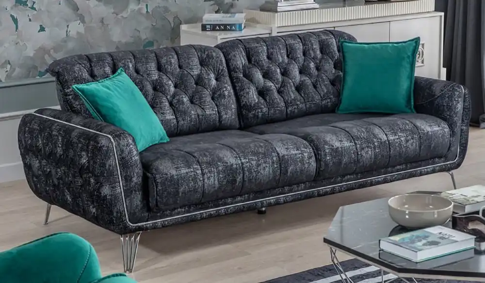 Casa Padrino divano letto Chesterfield di lusso nero / grigio / argento 230 x 95 x A. 75 cm - Divano da soggiorno moderno - Mobili da Soggiorno Chesterfield Mega-Angebot