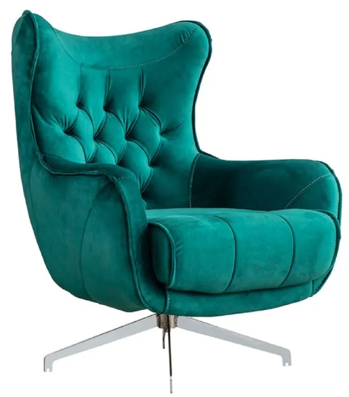Jetzt Kaufen Casa Padrino poltrona girevole Chesterfield di lusso verde / argento 86 x 82 x A. 100 cm - Poltrona Soggiorno - Mobili Soggiorno Chesterfield