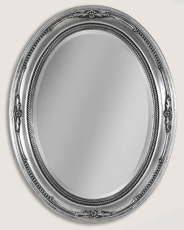 Highlight Casa Padrino specchio da parete barocco di lusso argento - Specchio ovale in stile barocco - Specchio da soggiorno barocco - Specchio da armadio barocco - Mobili Barocchi