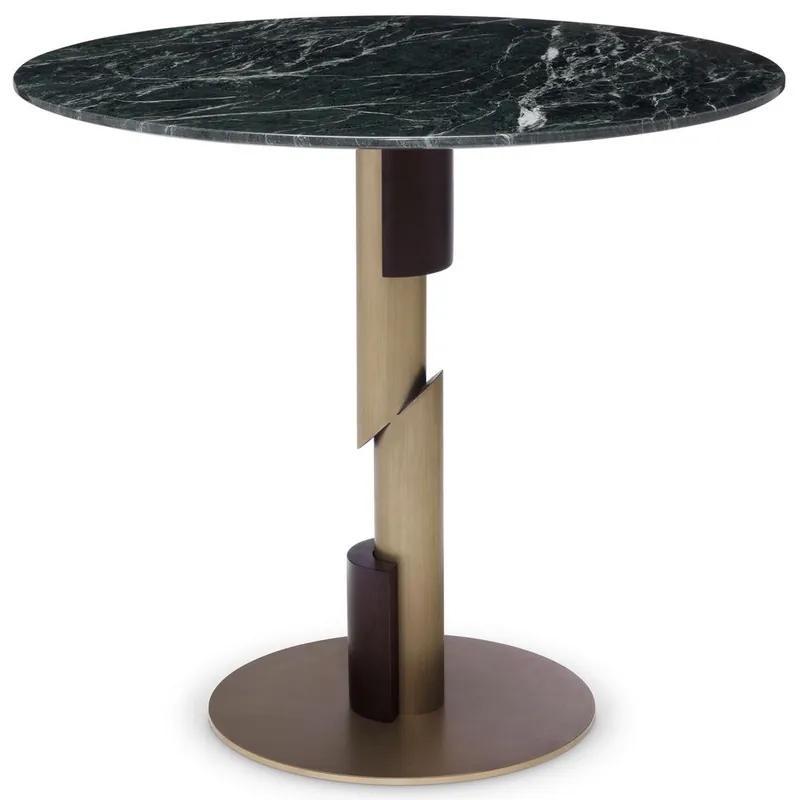 Casa Padrino tavolo da pranzo di lusso verde / ottone / marrone scuro Ø 85 x A. 76 cm - Tavolo da pranzo rotondo con piano in marmo - Mobili per Sala da Pranzo - Qualità di Lusso Echt