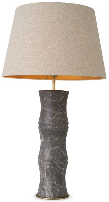 Casa Padrino lampada da tavolo di lusso grigio / ottone anticato / beige Ø 38 x A. 88 cm - Lampada da scrivania moderna in marmo in ottica bambù - Collezione di Lusso Aktuell