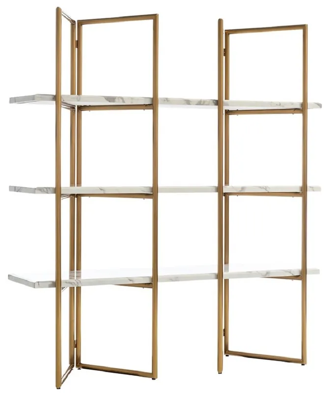 Casa Padrino cabinet mensola di lusso oro / bianco 165 x 46,5 x A. 185 cm - Armadio in acciaio inox con 3 ripiani in marmo artificiale - Armadio Soggiorno - Armadio Ufficio - Mobili Soggiorno Angebot