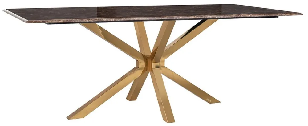 Must-Have Casa Padrino tavolo da pranzo di lusso marrone / oro 200 x 100 x A. 77 cm - Tavolo da pranzo rettangolare con piano in marmo artificiale e gambe in acciaio inox - Mobili per sala da pranzo
