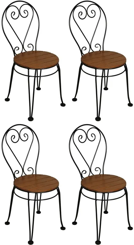 Letzte Chance Casa Padrino set di 4 sedie da giardino Art Nouveau marrone / nero 40 x 40 x A. 92 cm - Eleganti sedie in ferro battuto con seduta in legno massello - Mobili Nostalgici da Giardino e Gastronomia