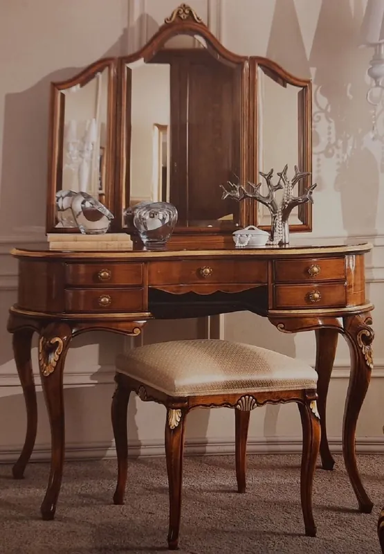 Casa Padrino Set di Camera da Letto Barocco di Lusso - 1 Tavola da Trucco Barocco e 1 Specchio da Parete Barocco e 1 Sgabello Barocco - Qualità di Lusso - Fatto in Italia Versand Am Gleichen Tag