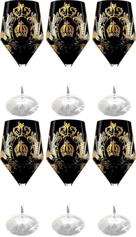 Letzte Chance Pompöös di Casa Padrino set di bicchieri da vino rosso di lusso nero / oro Ø 8,7 x A. 20,3 cm - Bicchieri da vino con placcatura in oro 24 carati - Bicchieri da vino disegnati da Harald Glööckler