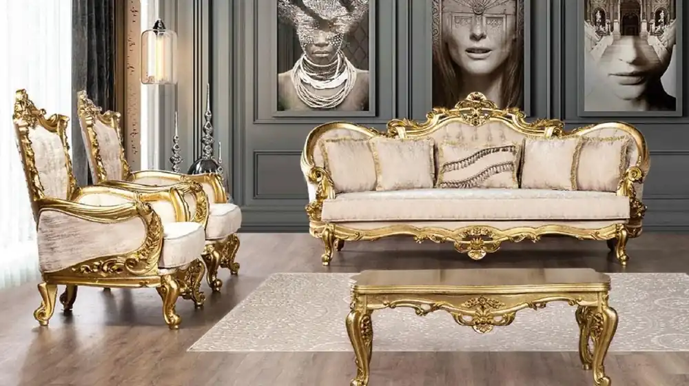 Abverkauf Casa Padrino set da soggiorno barocco di lusso crema / oro - 2 Divani Barocchi e 2 Poltrone Barocche e 1 Tavolo da Salotto Barocco - Mobili Barocco