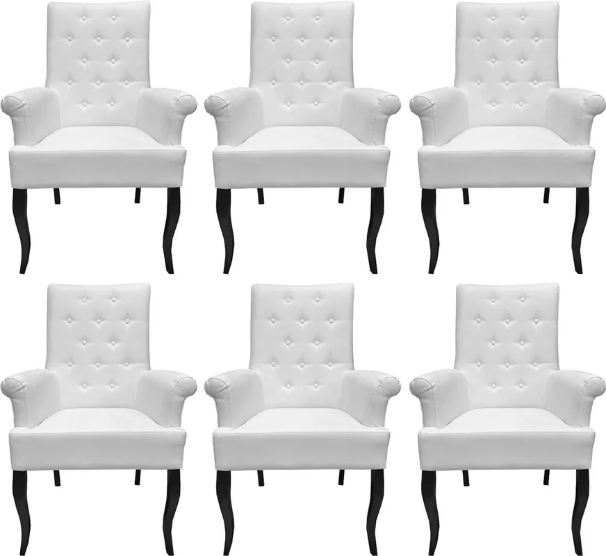 Heißes Angebot Casa Padrino set di 6 sedie per sala da pranzo bianco / nero - Sedie in pelle sintetica con braccioli - Mobili Barocchi