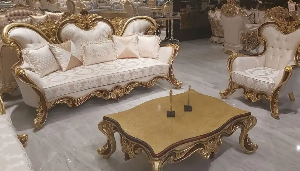 Casa Padrino set da soggiorno barocco di lusso crema / marrone / oro - 2 Divani Barocchi e 2 Poltrone Barocche e 1 Tavolo da Salotto Barocco - Mobili Barocco Schnäppchen