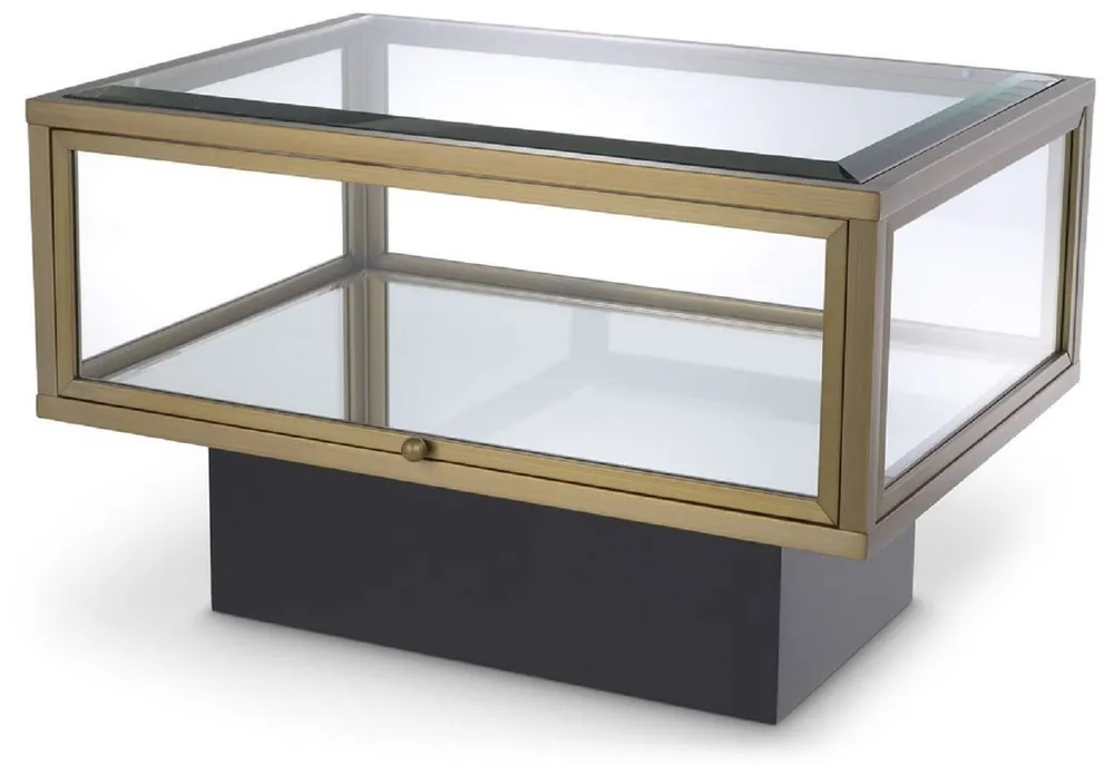 Casa Padrino tavolino di lusso ottone / nero 70 x 50 x A. 46 cm - Tavolo rettangolare in acciaio inox con piani in vetro e vetro a specchio - Mobili Soggiorno e Hotel di Lusso Markenware
