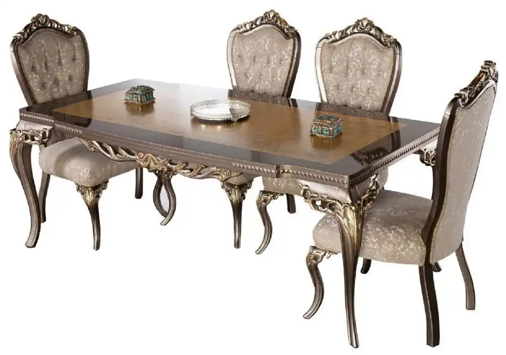 Casa Padrino set da sala da pranzo barocco di lusso marrone / grigio / grigio scuro / oro - 1 Tavolo da Pranzo Barocco e 6 Sedie da Pranzo Barocco - Mobili per sala da pranzo barocco Mega-Angebot