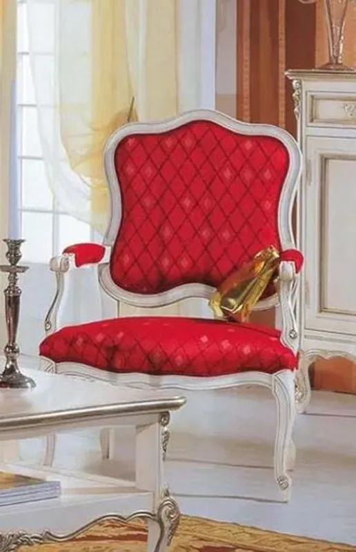 Bestseller Casa Padrino poltrona barocco di lusso rosso / bianco / argento - Poltrona soggiorno fatta a mano - Mobile soggiorno barocco - Qualità di Lusso - Fatto in Italia