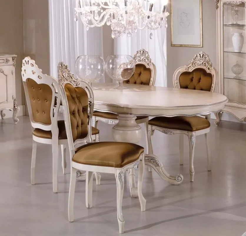 Günstig Casa Padrino set da sala da pranzo barocco di lusso marrone / crema / argento - 1 Tavolo da Pranzo Barocco e 6 Sedie da Pranzo Barocche - Mobili per sala da pranzo barocco - Fatto in Italia