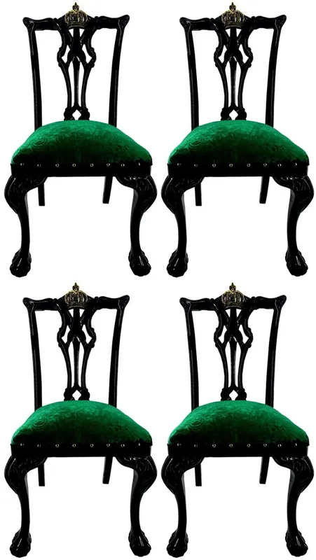 Pompöös di Casa Padrino sedie da pranzo barocche di lusso motivo bouquet verde / nero / oro - Sedie barocche Pompöös disegnate da Harald Glööckler - 4 Sedie da pranzo - Mobili da pranzo barocchi Neuheit