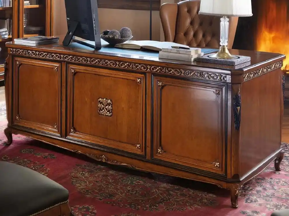 Mega-Angebot Casa Padrino scrivania barocco di lusso marrone - Tavolo da ufficio in legno massello nobile - Mobili da ufficio in stile barocco - Qualità di Lusso - Fatto in Italia