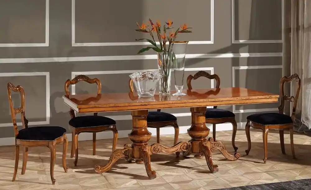 Direktkauf Casa Padrino set da sala da pranzo Biedermeier di lusso viola / marrone - 1 Tavolo Biedermeier e 6 Sedie Biedermeier - Mobili da Pranzo Biedermeier - Qualità di Lusso - Fatto in Italia
