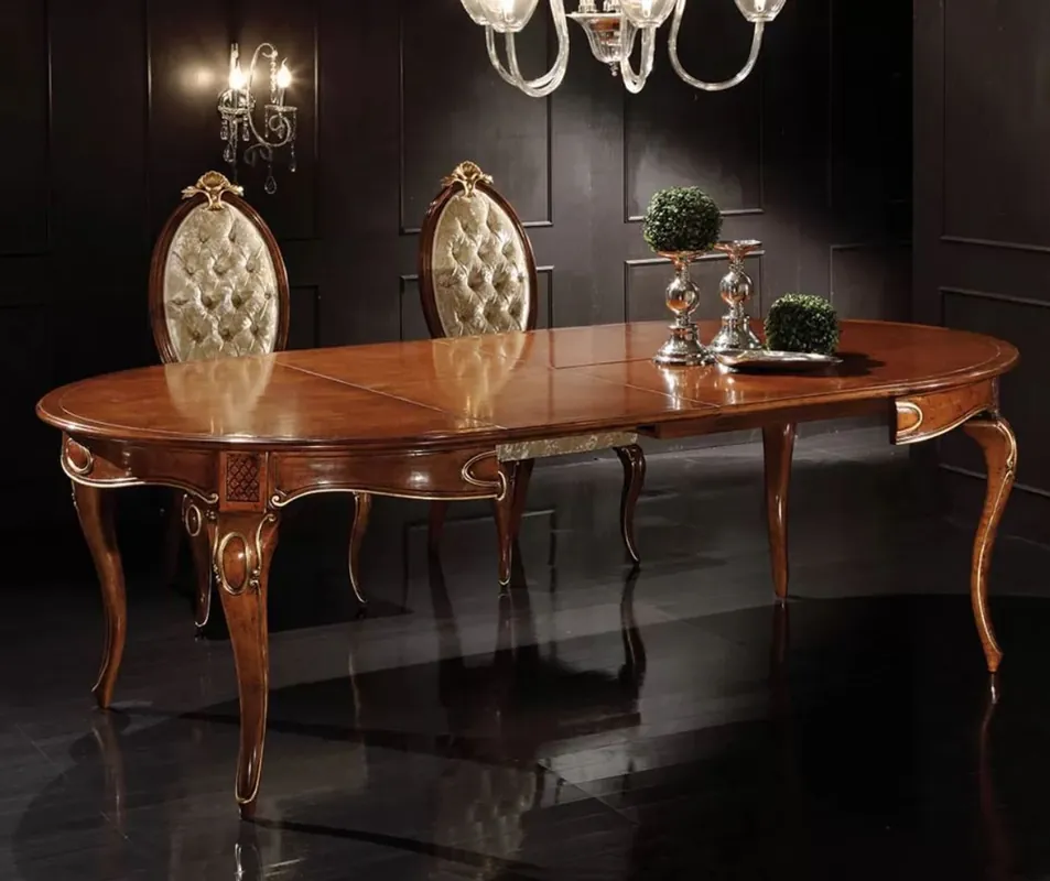 Casa Padrino set da sala da pranzo barocco di lusso marrone / oro - 1 Tavolo da Pranzo Barocco Allungabile e 6 Sedie da Pranzo Barocche - Mobili per sala da pranzo barocco - Fatto in Italia Top-Seller