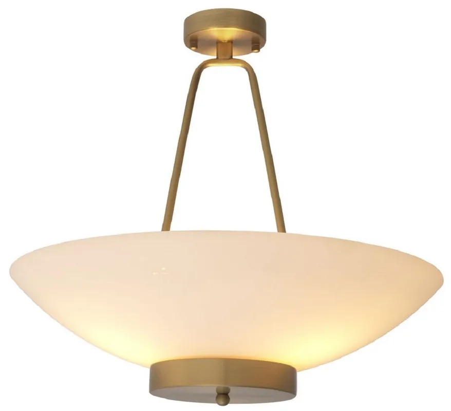 Sonderaktion Casa Padrino lampada a sospensione di lusso ottone antico / bianco Ø 59 x A. 52 cm - Lampada a sospensione tonda in acciaio con paralume in vetro - Collezione di Lusso