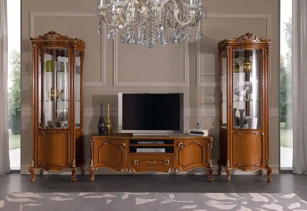 Geprüft Casa Padrino Set da Soggiorno Barocco di Lusso Marrone / Oro - 1 Armadio TV Barocco e 2 Vetrine Barocche - Mobili da Soggiorno e Hotel Barocchi - Qualità di Lusso - Fatto in Italia