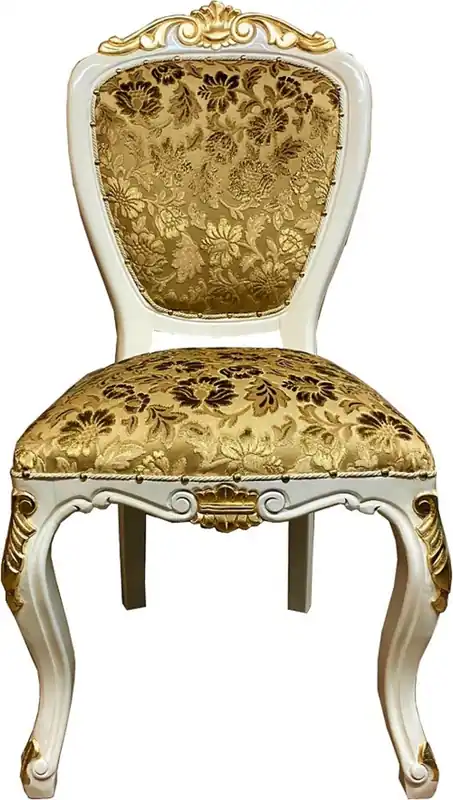 Pompöös di Casa Padrino sedia da pranzo barocco di lusso motivo bouquet oro / crema-bianco / oro - Sedia barocco pomposa progettata da Harald Glööckler - Mobili da pranzo barocchi Zertifiziert