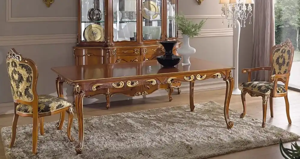 Casa Padrino set da sala da pranzo barocco di lusso verde / marrone / oro - 1 Tavolo da Pranzo Barocco Allungabile e 6 Sedie da Pranzo Barocche - Mobili Barocco - Fatto in Italia Knallerangebot