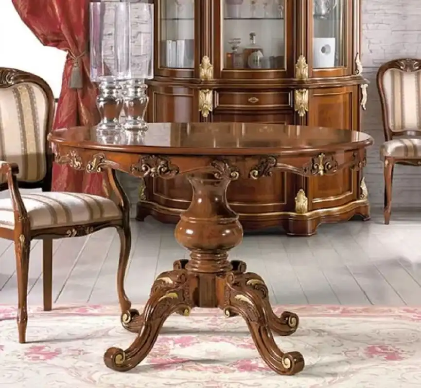 Casa Padrino tavolo da pranzo barocco di lusso marrone / oro - Tavolo da pranzo barocco allungabile - Tavolo da cucina barocco rotondo - Mobili da pranzo barocchi - Fatto in Italia Letzte Chance