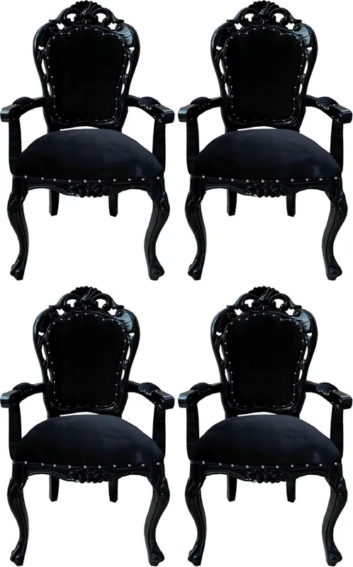 Casa Padrino set di 4 sedie da pranzo barocco nero - Sedie fatto a mano in stile antico con braccioli - Mobili da sala da pranzo barocchi Beliebt