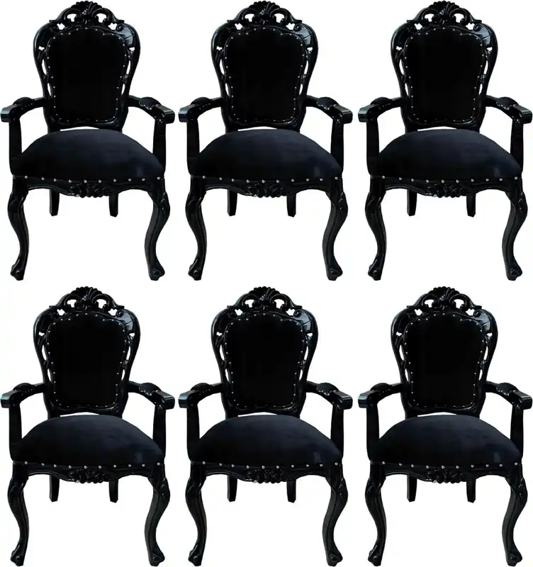 Casa Padrino set di 6 sedie da pranzo barocco nero - Sedie fatto a mano in stile antico con braccioli - Mobili da sala da pranzo barocchi Direkt Vom Hersteller