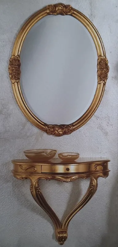 Sonderaktion Casa Padrino set di mobili barocchi di lusso oro - 1 Consolle da Parete Barocco e 1 Specchio da Parete Barocco Ovale - Mobili Barocchi per Hotel e Castello - Qualità di Lusso - Fatto in Italia
