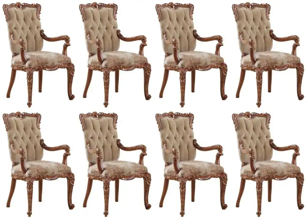 Casa Padrino set di 8 sedie da pranzo barocco di lusso con braccioli beige / marrone - Mobili Barocchi per Sala da Pranzo e Ristorante - Nobili e Magnifici Highlight