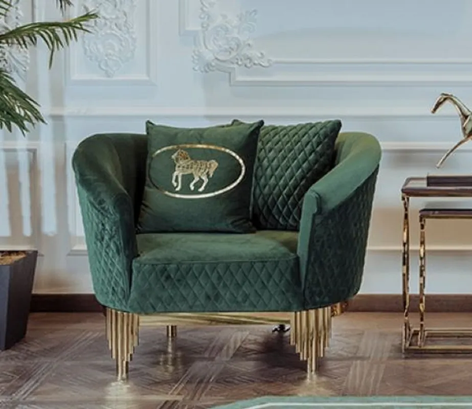 Must-Have Casa Padrino poltrona di lusso verde / oro 120 x 88 x A. 88 cm - Poltrona soggiorno moderna - Mobili da Soggiorno e Hotel - Collezione di Lusso