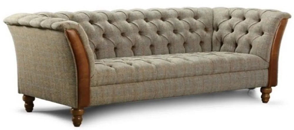 Schneller Versand Casa Padrino divano 4 posti Chesterfield di lusso grigio / marrone 260 x 87 x A. 77 cm - Divano soggiorno con vera pelle - Mobili da Soggiorno Chesterfield