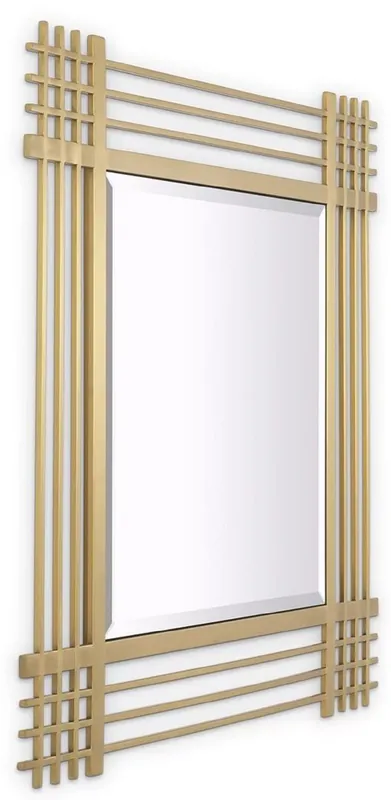 Schneller Versand Casa Padrino specchio da parete di lusso in acciaio inox ottone 100 x 3 x A. 100 cm - Specchio soggiorno - Specchio camera da letto - Specchio armadio - Mobili di Lusso