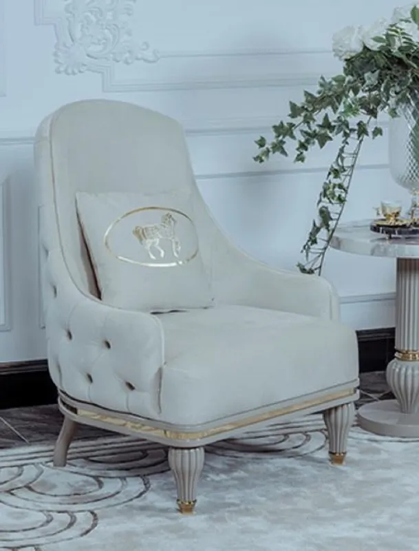 Preis Gesenkt Casa Padrino poltrona da soggiorno Art Deco di lusso crema / grigio / oro 81 x 80 x A. 104 cm - Mobili da Soggiorno Art Deco - Collezione di Lusso