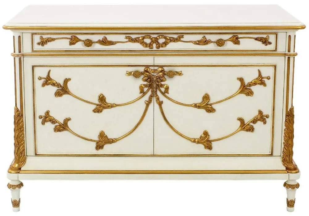 Casa Padrino credenza barocco di lusso crema / bianco / oro - Magnifico armadio in legno massello con 2 ante e cassetto - Mobili Barocchi Bestseller