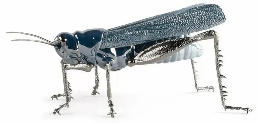 Geprüft Casa Padrino figura di porcellana di lusso cavalletta blu / argento 27 x 26 x A. 11 cm - Scultura decorativa di alta qualità - Qualità di prima classe - Fatto in Spagna