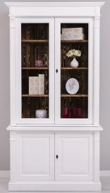 Bestseller Casa Padrino armadio in stile country bianco / marrone scuro 120 x 50 x A. 228 cm - Vetrina in legno massello - Mobili in legno massello stile country