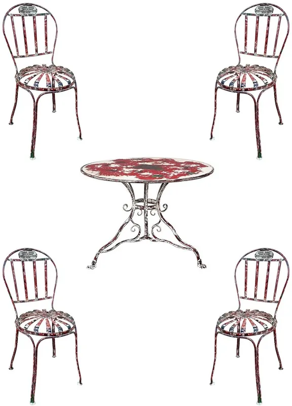 Nur Für Kurze Zeit Casa Padrino set di mobili da giardino in ferro battuto Art Nouveau rosso antico / bianco - 1 Tavolo da Giardino e 4 Sedie da Giardino - Mobili da Gastronomia e Giardino Barocco e Art Nouveau