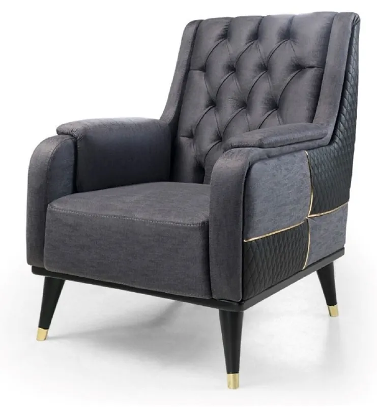 Casa Padrino poltrona di lusso grigio / nero / oro 82 x 89 x A. 91 cm - Poltrona moderna da soggiorno - Mobili da soggiorno Bestseller
