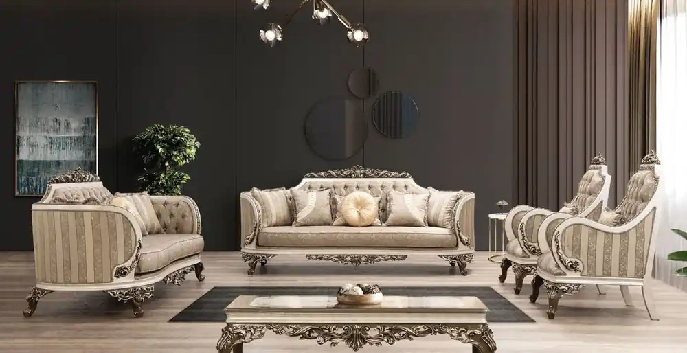 Ausverkauf Casa Padrino set da soggiorno barocco di lusso beige / crema / marrone / oro - 2 Divani e 2 Poltrone e 1 Tavolo da Salotto - Mobili da soggiorno barocco fatto a mano - Nobile e Magnifico