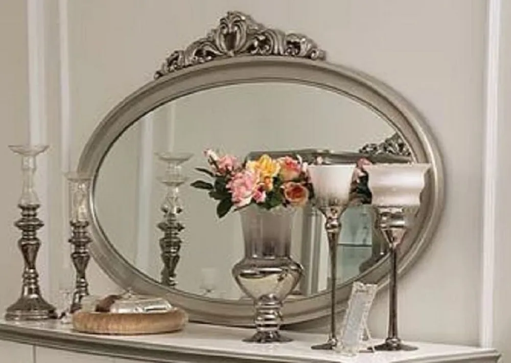 Nur Für Kurze Zeit Casa Padrino specchio barocco di lusso argento - Specchio da parete ovale in legno massello in stile barocco - Mobili Barocchi - Nobile e Magnifico