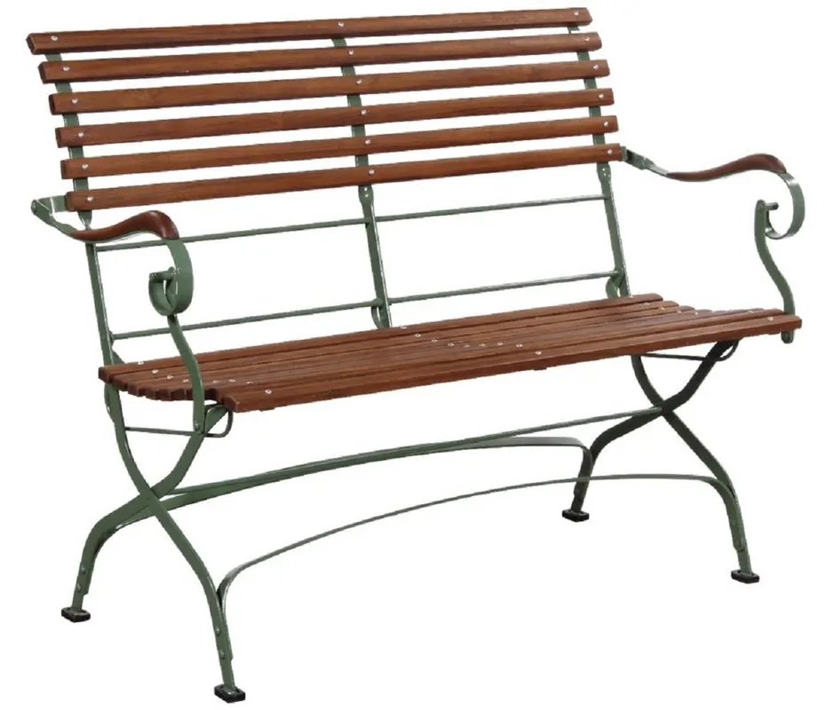 Echt Casa Padrino panca da giardino Art Nouveau di lusso marrone / verde 120 x 55 x A. 90 cm - Panca da giardino e patio con schienale e braccioli - Mobili da Giardino e Patio Art Nouveau