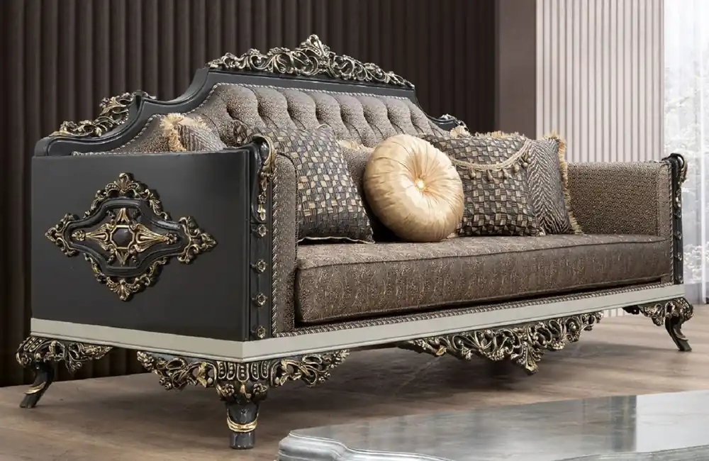 Mega-Angebot Casa Padrino divano barocco di lusso blu / oro / grigio / bianco / oro - Magnifico divano da soggiorno con motivo elegante - Mobili da soggiorno in stile barocco