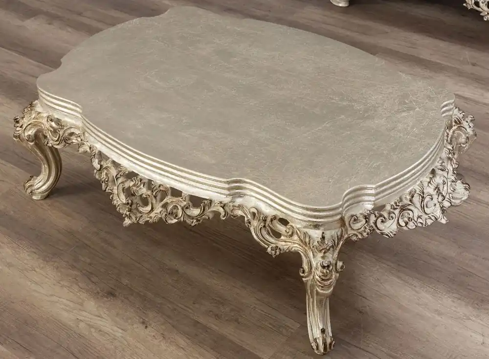 Highlight Casa Padrino tavolo da soggiorno barocco di lusso oro antico - Tavolo da soggiorno in legno massello fatto a mano in stile barocco - Mobili da soggiorno barocchi - Nobile e Magnifico